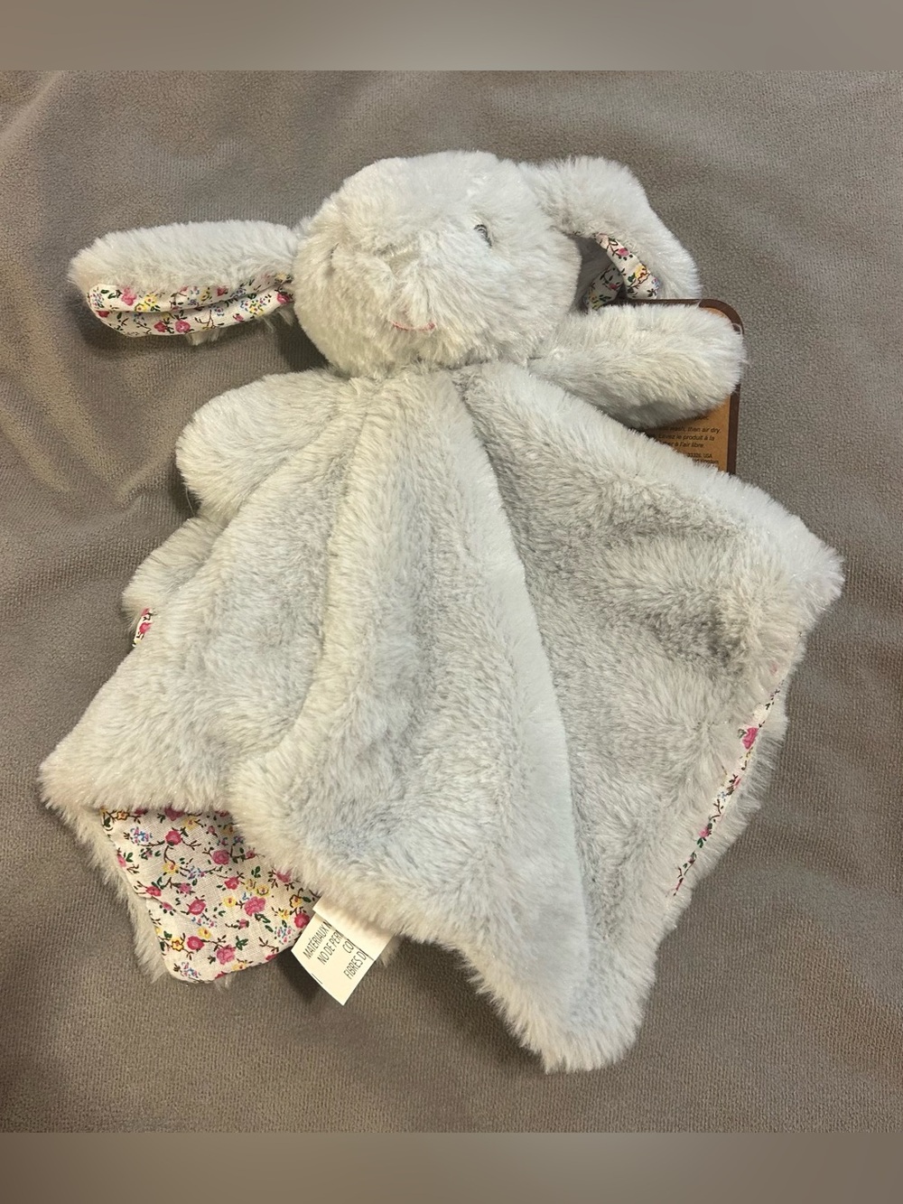 K Luxe Baby Grey Bunny Lovie 14.5x14.5 NWT
With rattle